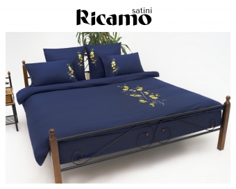 • Satini Ricamo / Сатини Рикамо •  Комплект постельного белья из Мако Сатина с вышивкой, Синий