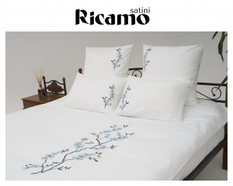 • Satini Ricamo / Сатини Рикамо •  Комплект постельного белья из Мако Сатина с вышивкой,  Белый