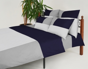 • Satini Tricolor / Сатини Триколор •  Комплект постельного белья из Мако Сатина белый-синий-серый