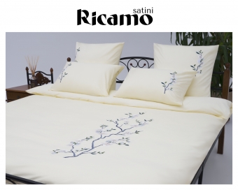 • Satini Ricamo / Сатини Рикамо •  Комплект постельного белья из Мако Сатина с вышивкой, Шампань 